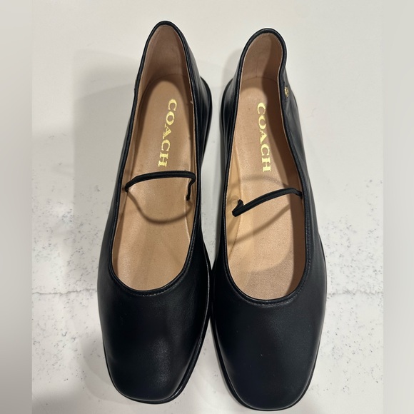 Coach Emilia Mary Jane Flat 🌻NEW🌻 Black Leather - Picture 2 of 9